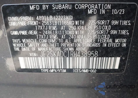 2024 Subaru Forester Premium из США, поврежденный, VIN JF2SKADC1RH438958